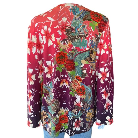 Johnny Was Adalena Kimono Sleeve Tee Women Size M Asian Dragon Floral Print $130 - Picture 7 of 16